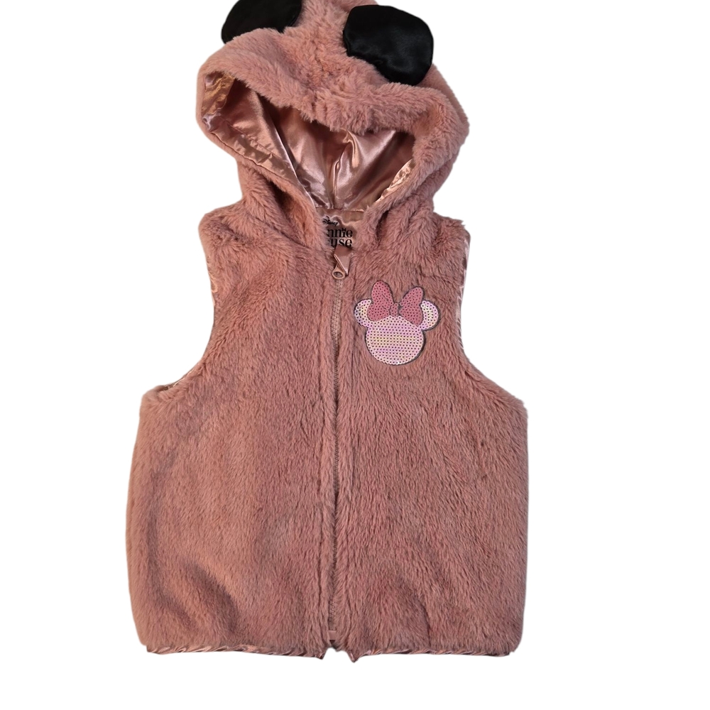 Disney Pink Fuzzy Hooded Vest with Mouse Design 4T